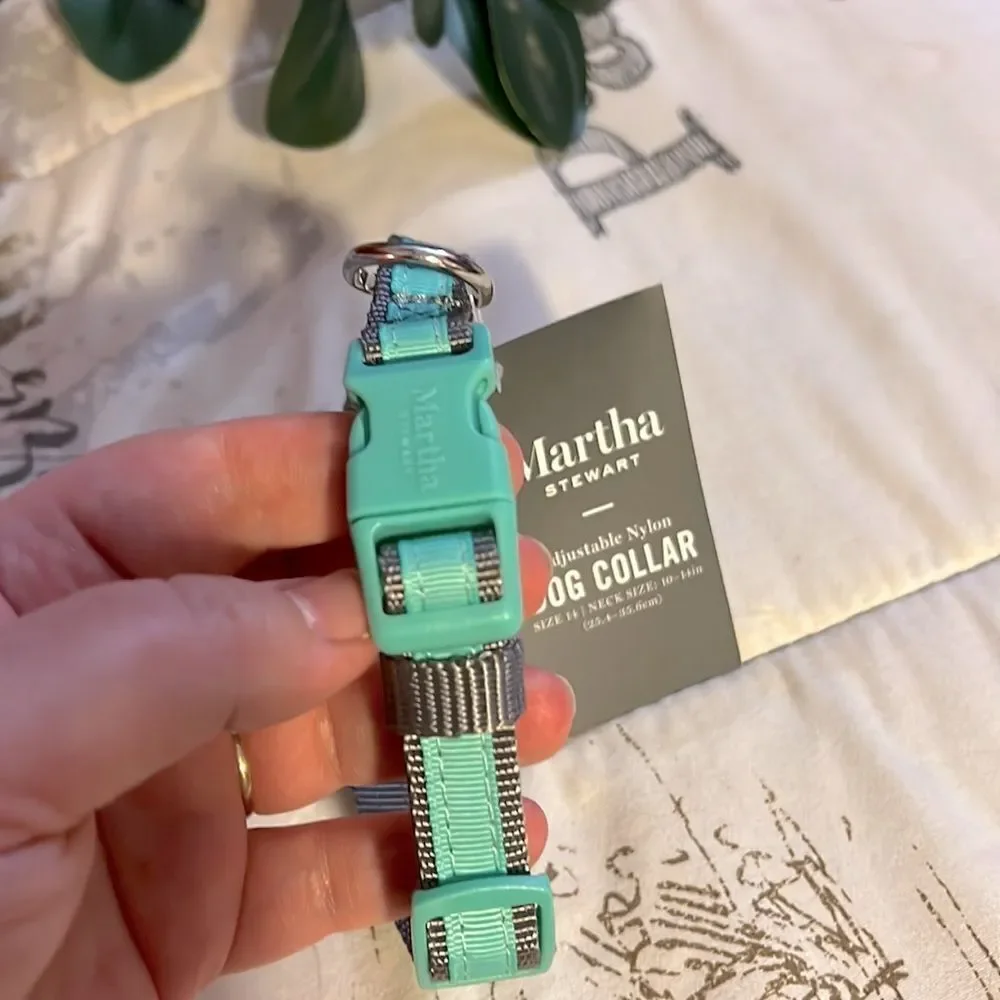 Martha Stewart Adjustable Nylon Teal Dog Collar Sz 14